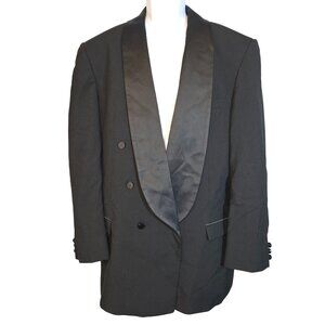 Oscar De La Renta Size 42L Black Double Breasted Tuxedo Jacket